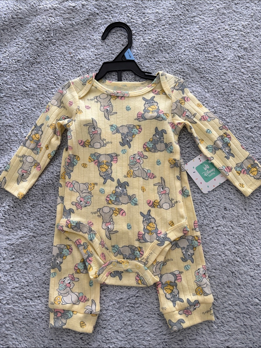 Disney Yellow Thumper & Friends Ribbed Long-Sleeve Onesie and Pants Set